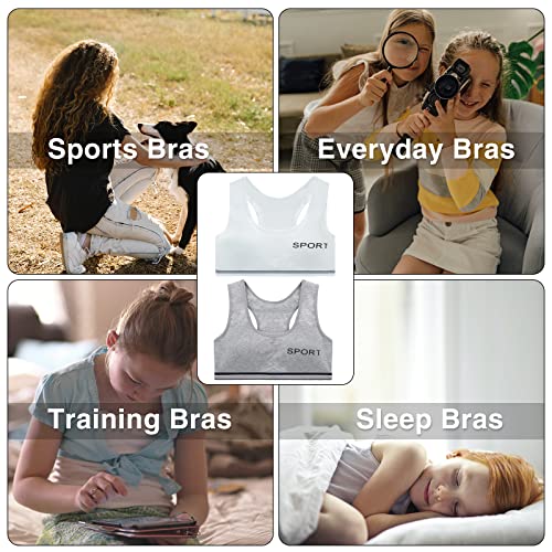 EDS Service Teen Girls Bra, 2 Pack Kids Crop Top Bra, Girls Training Bra with Removable Pad, Cotton Sports Vest for Age 8-14 Years