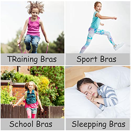 Girls Sports Bra Cotton Racerback Training Bras Underwear with Removable Bust Pad Teenage Girls Crop Vest for 7-12 Years Multipack (4 Pack/4 Set)