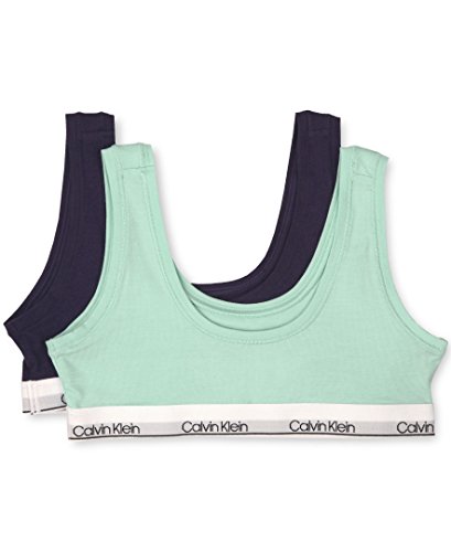 Calvin Klein Girls' Modern Cotton Bralette Training Bra, 2 Pack-Teal, Symphony, X-Large