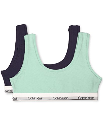 Calvin Klein Girls' Modern Cotton Bralette Training Bra, 2 Pack-Teal, Symphony, X-Large