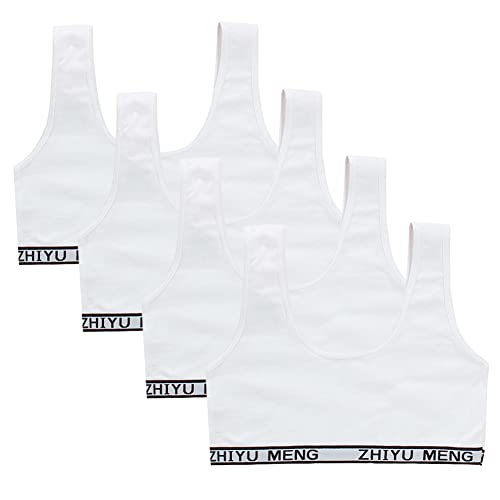 4pcs Girls Training Bras Cotton, Seamless Sports Bra For Kids Teenagers Starter Bras Girls Bustier Underwear For Girl 9-14 Years Old