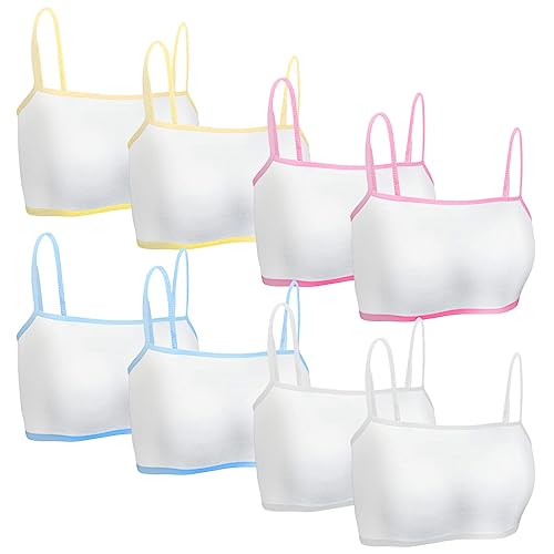 8pcs Sports Bra Counts Crop Top Bra Girls Bras Training Bra Seamless Sports Bra Training Cotton White Teen Bra Sports Bra Camisole Style Lightweight Seamless Kids Sports Bra for Girls 8-12 Years