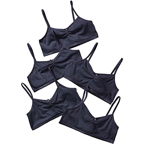 Just Essentials Girls Back to School 5 Pack Cotton Crop Bra Tops Plain UK Seller - Black - 13 Years