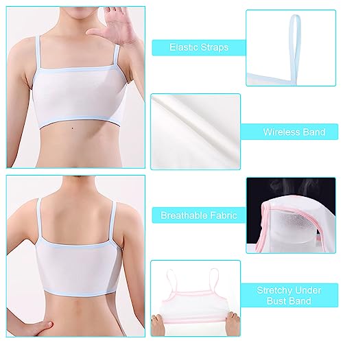 8pcs Sports Bra Counts Crop Top Bra Girls Bras Training Bra Seamless Sports Bra Training Cotton White Teen Bra Sports Bra Camisole Style Lightweight Seamless Kids Sports Bra for Girls 8-12 Years