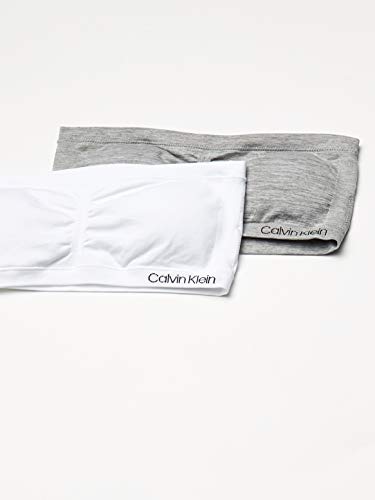 Calvin Klein Girls' Bandeau Training Bra, White/Heather Grey-2 Pack, Small