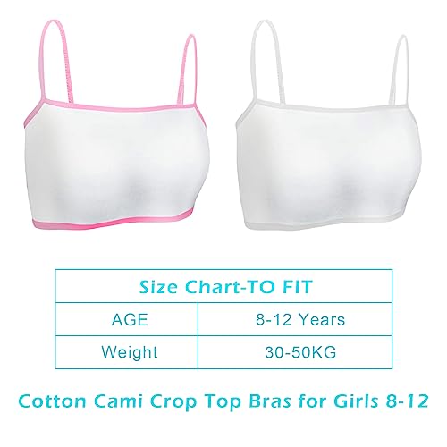 8pcs Sports Bra Counts Crop Top Bra Girls Bras Training Bra Seamless Sports Bra Training Cotton White Teen Bra Sports Bra Camisole Style Lightweight Seamless Kids Sports Bra for Girls 8-12 Years