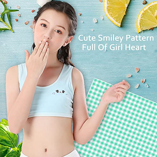 Girls Sports Bras Cotton Cute Face Teen Vest 7-12 Years Adolescente Kids Crop Top Underwear with Removable Pads (Pack of 4)