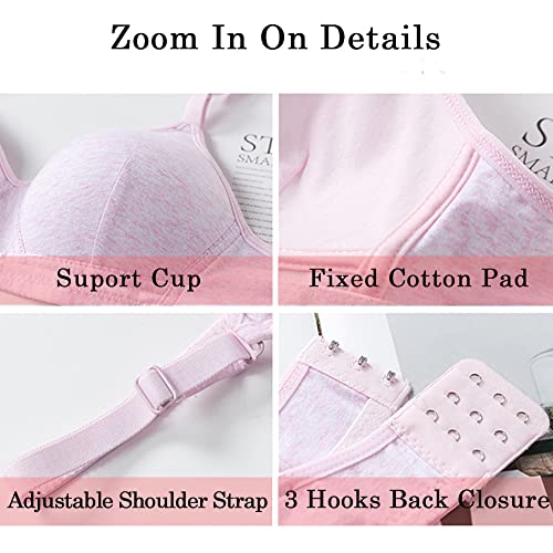 Young Girls Bras 3 Pieces 100% Cotton Teenage Underwear Wireless Sports Bra with Lengthened Buckle 12-18 Years Girls and Women Lingerie Bralettes