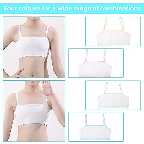 8pcs Sports Bra Counts Crop Top Bra Girls Bras Training Bra Seamless Sports Bra Training Cotton White Teen Bra Sports Bra Camisole Style Lightweight Seamless Kids Sports Bra for Girls 8-12 Years