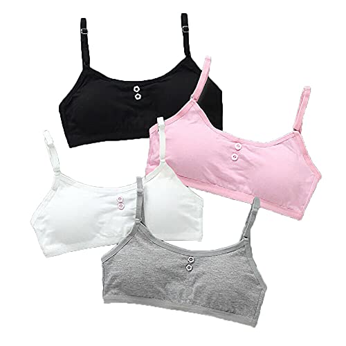 happinesshouse 4 Pack Girls Training Bra Teenage Breathable Underwear Cotton Blend Sports Bras Kids Crop Vest Tops Puberty Children Soft Underwears Clothing, Multicolour, One Size