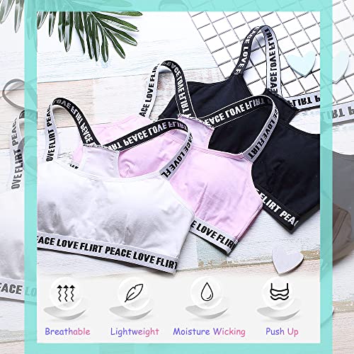 4 Pieces Young Girls Bras Cotton Teenage Underwear Racerback Sports Training Bra with Detachable Pads Padded Crop Tops 8-14 Years Girls