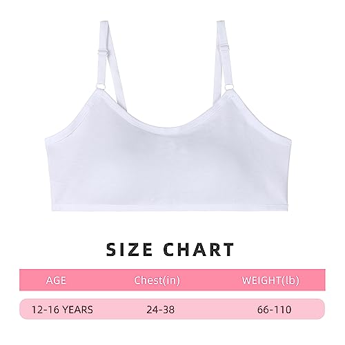 EDS Service Teen Girl Bra, Wire Free Cotton Training Bra for Kids, Soft Padded Sports Bra with Adjustable Should Strap, Crop Top for Age 12-16 Years Pack of 3
