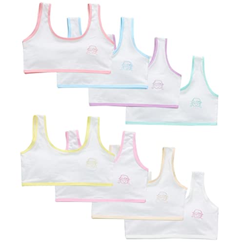 ACMEDE 8 Pieces Girls Cotton Training Bra Crop Bra Young Girls White Seamless Sports Bras Puberty Children Soft Breathable Underwear Teenage Kids Crop Vest Tops Size 8-16 Years (8-12 Years, M)