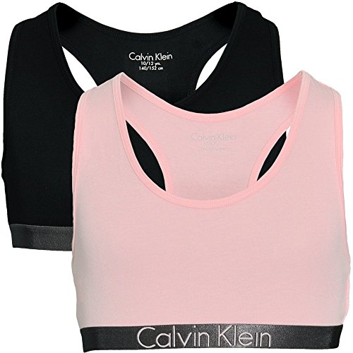 Calvin Klein Girl's 2 Pack Bralette Bustier, 1 Grey Heather/ 1 Black, 12-14 Years (Pack of 2)