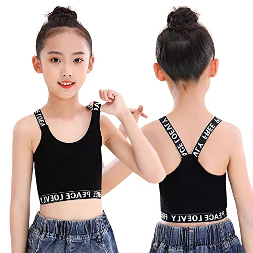 FedMois Girls Sports Bra Unpadded Crop Top Cotton Pack of 3, Grey, Black and White, 10-12 Years