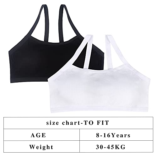 EDS SERVICE Girls Bra, 2 Pack Padded Sports Teenage Bra, Soft Cotton First Crop Top, Back to School Training Bra for Age 8-16 Years