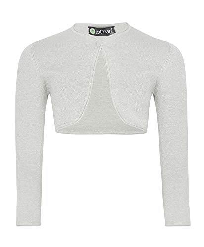 LOTMART Girls Lurex Glitter Effect Cardigan Top Long Sleeve in Silver 2-3 Years