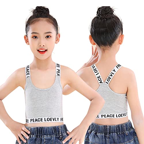 FedMois Girls Sports Bra Unpadded Crop Top Cotton Pack of 3, Grey, Black and White, 10-12 Years