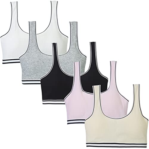 EDS Service First Bra for Girls, Cotton Training Bra for Kids, Padded Teen Girls Sports Bra for 8-16 Years, 5 Pack Multicolor