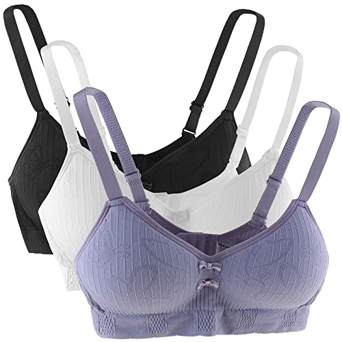 Anntry Teen Girls Cotton Bras Breathable Underwear Wire Free Sports Bra with Adjustable Straps Training Bralette for Women Girls (Pack of 3)