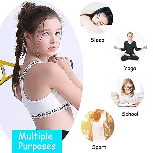 4 Pieces Young Girls Bras Cotton Teenage Underwear Racerback Sports Training Bra with Detachable Pads Padded Crop Tops 8-14 Years Girls