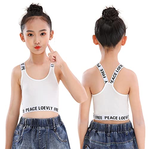 FedMois Girls Sports Bra Unpadded Crop Top Cotton Pack of 3, Grey, Black and White, 10-12 Years