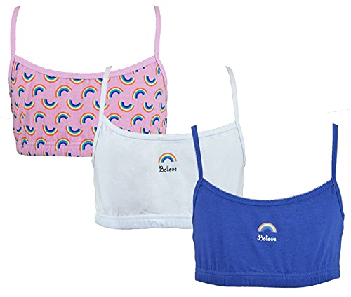 Thingimijigs 3 Pack Girls Rainbow Print Cotton Crop Bra Tops Bralettes - 10-11 Years