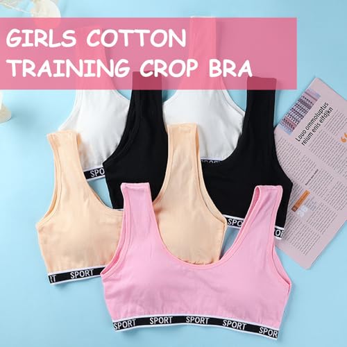 5 Pack Girls Sports Bra Cotton Training Bras U Shape Back Underwear with Removable Bust Pad Teenage Girls Crop Vest for 7-12 Years