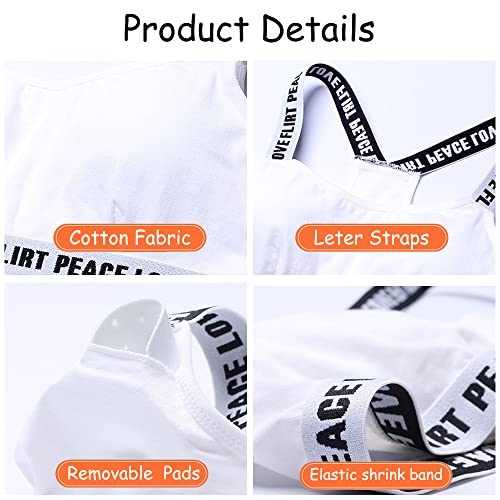 4 Pieces Young Girls Bras Cotton Teenage Underwear Racerback Sports Training Bra with Detachable Pads Padded Crop Tops 8-14 Years Girls