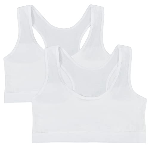 EDS Service Crop Top Bra for Kids, 2 Pack Cotton First Teen Girls Bra, Non- Wire Double Layer Girls Training Bra for Age 8-14 Years White