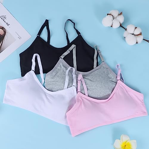 EDS Service Teen Girl Bra, Wire Free Cotton Training Bra for Kids, Soft Padded Sports Bra with Adjustable Should Strap, Crop Top for Age 12-16 Years Pack of 3