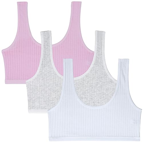 EDS Service Teen Girls Bra, Soft Cotton Crop Top Bra for Kids, Non- Wire Double Layer Girls Training Bra for Age 8-12 Years Pack of 3
