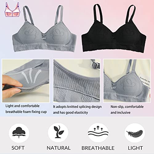 Anntry Teen Girls Cotton Bras Breathable Underwear Wire Free Sports Bra with Adjustable Straps Training Bralette for Women Girls (Pack of 3)