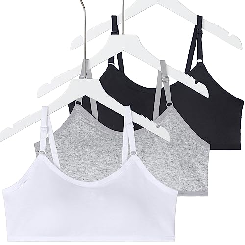 EDS Service Teen Girl Bra, Wire Free Cotton Training Bra for Kids, Soft Padded Sports Bra with Adjustable Should Strap, Crop Top for Age 12-16 Years Pack of 3