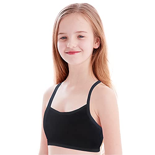 EDS SERVICE Girls Bra, 2 Pack Padded Sports Teenage Bra, Soft Cotton First Crop Top, Back to School Training Bra for Age 8-16 Years