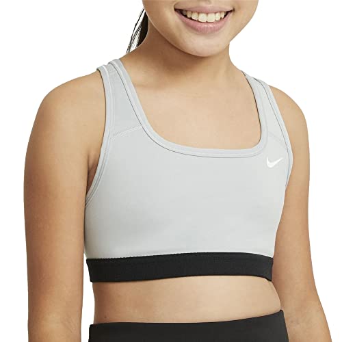 NIKE Girls' G NK Swoosh Bra Sports, Carbon Heather/White, L