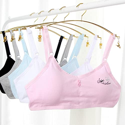 AOOPOO 4 Pack Cotton Training Bra for Girls, Girls Underwear 10-15 Years Old, Training Bras for Girls Sports Tops with Print Teenage Bra Vest White