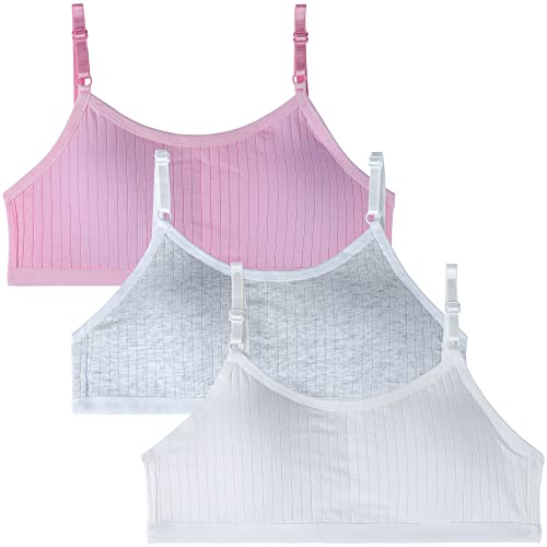 EDS Service Teen Girls Bra, Adjustable Crop Top Bra with Should Strap, Kids Training Bra with Removable Pad for Age 10-15 Years Pack of 3