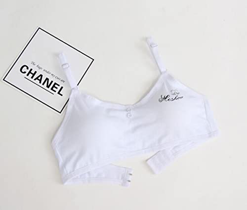 AOOPOO 4 Pack Cotton Training Bra for Girls, Girls Underwear 10-15 Years Old, Training Bras for Girls Sports Tops with Print Teenage Bra Vest White