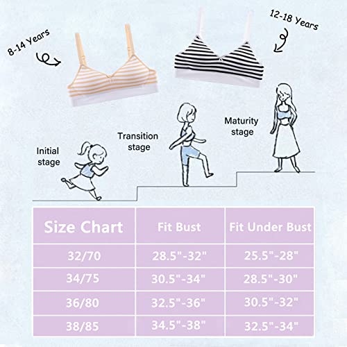 Anntry Teen Girls Cotton Bras Breathable Underwear Wire Free Sports Bra with Adjustable Straps Training Bralette for Women Girls (Pack of 3)