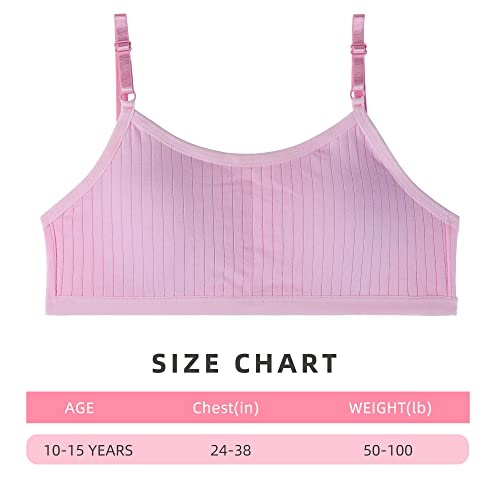 EDS Service Teen Girls Bra, Adjustable Crop Top Bra with Should Strap, Kids Training Bra with Removable Pad for Age 10-15 Years Pack of 3