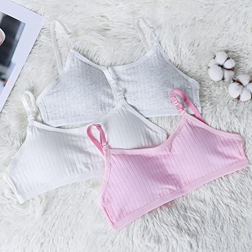 EDS Service Teen Girls Bra, Adjustable Crop Top Bra with Should Strap, Kids Training Bra with Removable Pad for Age 10-15 Years Pack of 3