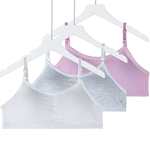 EDS Service Teen Girls Bra, Adjustable Crop Top Bra with Should Strap, Kids Training Bra with Removable Pad for Age 10-15 Years Pack of 3