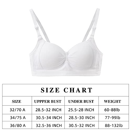 EDS Service Girls First Bra, Soft Cotton Teen Bra, 3 Pack Wire Free Padded Crop Top, Young Girls Underwear with Adjustable Strap for Women 12-18Years