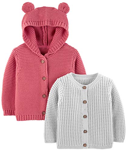 Simple Joys by Carter's Baby 2-Pack Neutral Knit Cardigan Sweaters, Grey/Red, 18 Months (Pack of 2)