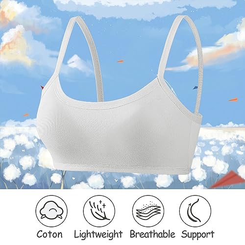 Pack 3 Sport Bras for Young Girls Cotton Teenage Best Starter Underwear Removable Pad Training Bra Crop Tops for 7-12 Years