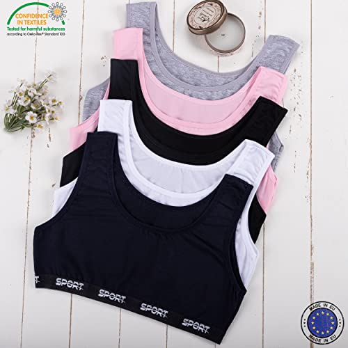 LOREZA ® 5 Girls Cotton Bra Tops Underwear - Sports Bra Top - Design 11-12-13 Years