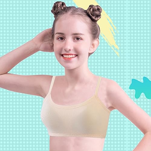 Pack 3 Sport Bras for Young Girls Cotton Teenage Best Starter Underwear Removable Pad Training Bra Crop Tops for 7-12 Years