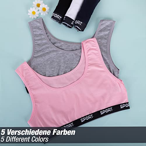 LOREZA ® 5 Girls Cotton Bra Tops Underwear - Sports Bra Top - Design 11-12-13 Years
