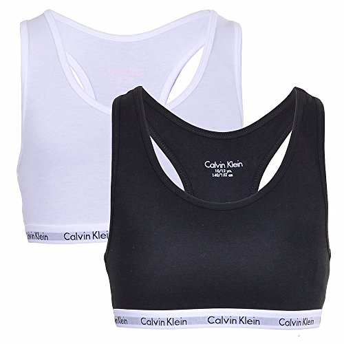 Calvin Klein Girl's 2Pk Bralette, White (White/Black 908), 152 Centimeters (Size: 10-12) (Pack of 2)